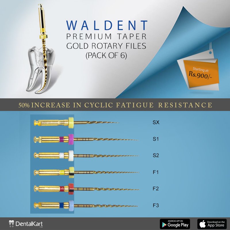 Dentalkart's tweet photo. Introducing Premium Taper Gold Rotary Files
specially designed files hold the correct amount of metals as alloy of Nickel & Titanium ,optimized combination of noble metals.
Buy Now: https://t.co/JGRjI1cHyQ
#dentalkart #dentist #dentalfiles #Rotaryfiles https://t.co/Mfpz90LCDK