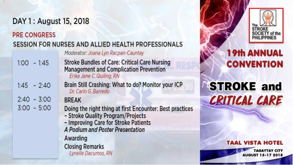 drbrainhacker's tweet photo. There will be a session on August 15, 2018 for Nurses and Allied Health professionals looking into improving care and outcome of stroke patients. https://t.co/6SuplEdEoC