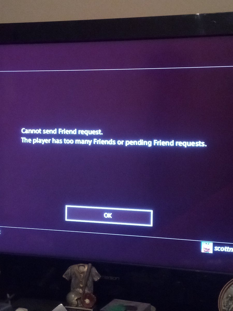 ScottTheGamer1's tweet photo. @AskPlayStation Thank you for responding! There is no error code and a message that me and my friend receive every time we send a friend request. Here's a picture of the message. https://t.co/hEsOxMxqZx