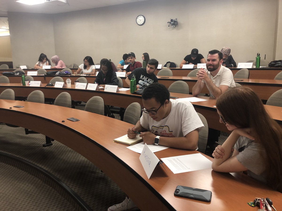 TulsaGlobal's tweet photo. John Waldron conducted a @btw_mun Model United Nations simulation this morning with @IYLEPatWL students this morning. @ECAatState @WorldLearning https://t.co/9BoNkJj0yT