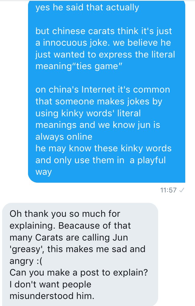 menjunfei's tweet photo. about jun bondage case i think there's something need to explain
it's about chinese Internet language environment 
after a translation in different language environment this was taken much more serious than it should be  
and here are some chinese carats comments https://t.co/8mCZsHdSU3