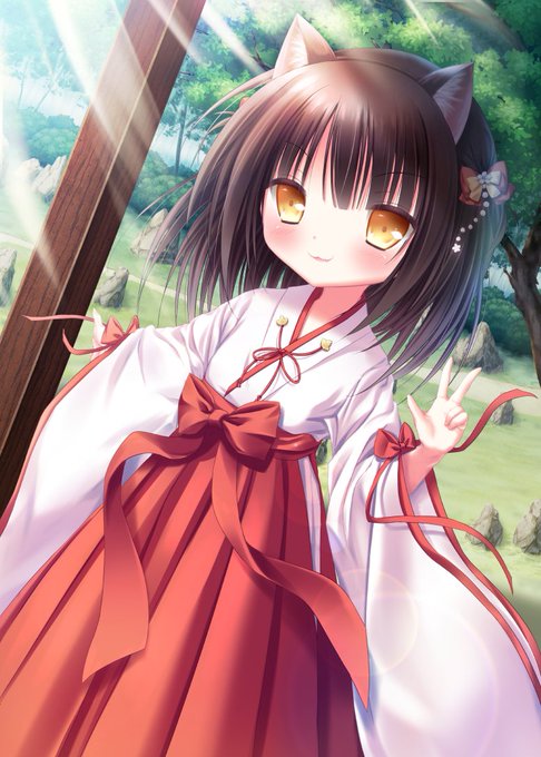 日本庭園×猫耳巫女さん描きました〜🐈 https://t.co/Vi4JOn6iRw 