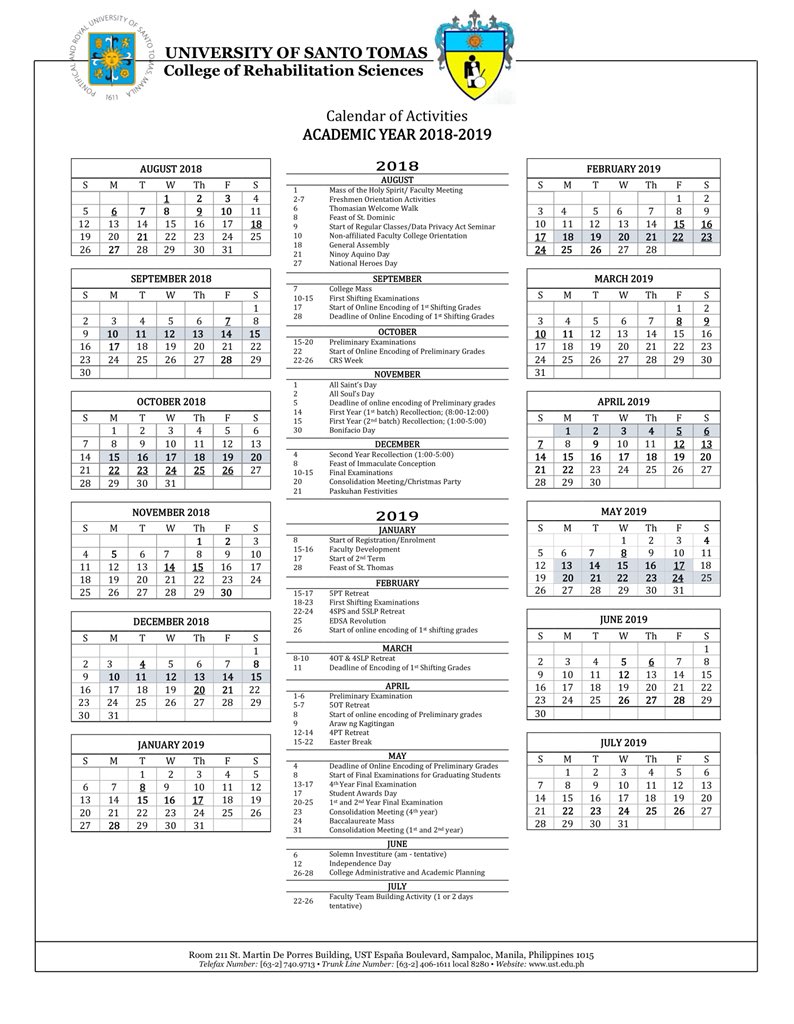 UST CRS Student Council on Twitter "ACADEMIC CALENDAR FOR A.Y. 2018
