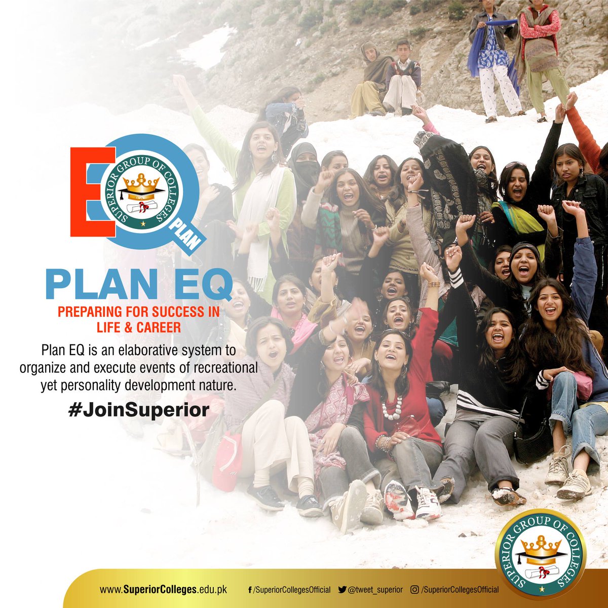 tweet_superior's tweet photo. Superior students are being prepared for success not only in academics but in life. 
Plan EQ polishes their emotional intelligence and make them able to excel in their fields of interest. 
#PlanEQ #beSuperior #SuperiorColleges #JoinSuperior https://t.co/gL0RWP7TwR