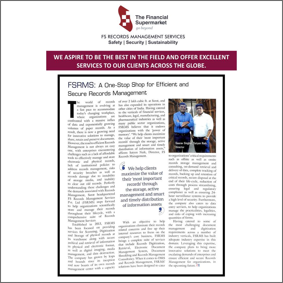 FSRMS_Official's tweet photo. It is times like these that inspire us to work harder than ever before.
Proudly announcing an article published on #FSRMS in the business magazine @cioreview .
@GauravSinghvi14 and Satyen Naik FSRMS aspire to be the best in the field and offer excellent services. https://t.co/WcBxy7WjR5