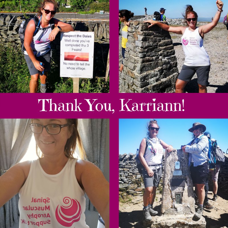 Thank you to Karriann Johnson who took on the #Yorkshire3Peaks at the height of the heatwave and raised £176! Karriann wanted to raise awareness and funds as her daughter has SMA Type 3. If you are interested in doing a trek for SMA, take a look at: bit.ly/2tYImEi