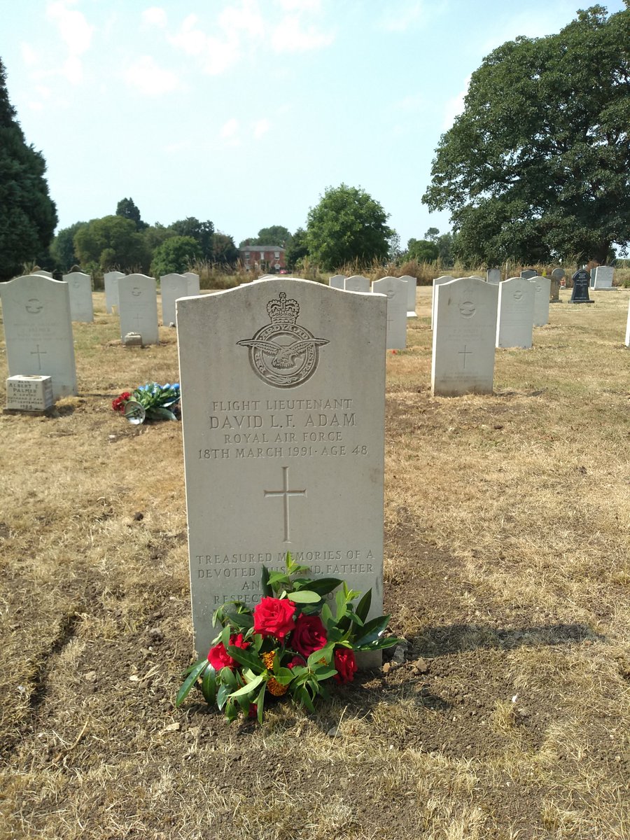 WarwalkerUpdate's tweet image. The churchyard in Scampton contains many WW2 RAF burials from the nearby station plus, in a separate plot, those lost in the postwar era. These include Flt Lt David Adam, killed with two other crew when their Canberra crashed during a training sortie in 1991.