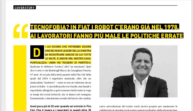 FIMCislStampa's tweet photo. #28luglio #BENTIVOGLI su #Economy : “far scrivere il decreto sul lavoro alla parte più ideologica del sindacato è come affidare i corsi pre-matrimoniali a Fabrizio Corona” https://t.co/uKbl9cxWvv