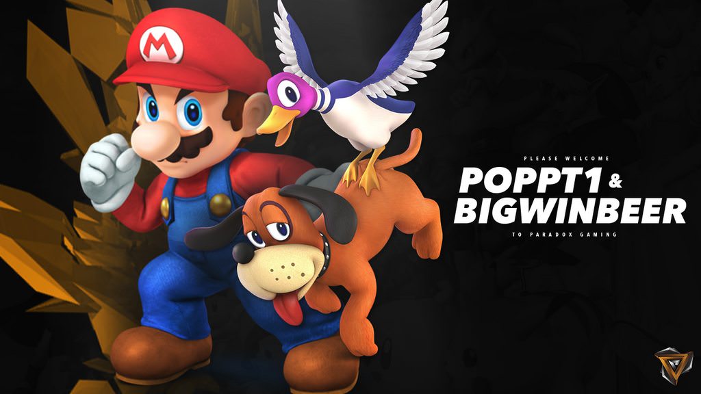 ParadoxESC's tweet photo. [#Announcement] The time is upon us friends, we are overwhelmed and excited to announce our two newest additions to the Smash scene. 🎉

Please welcome @BigWinBeer &amp; @MrPoppt1

They'll be competing alongside @cmk4b as the paradox smash team. 

#parafam #parasmash https://t.co/zrnwXe4JhM