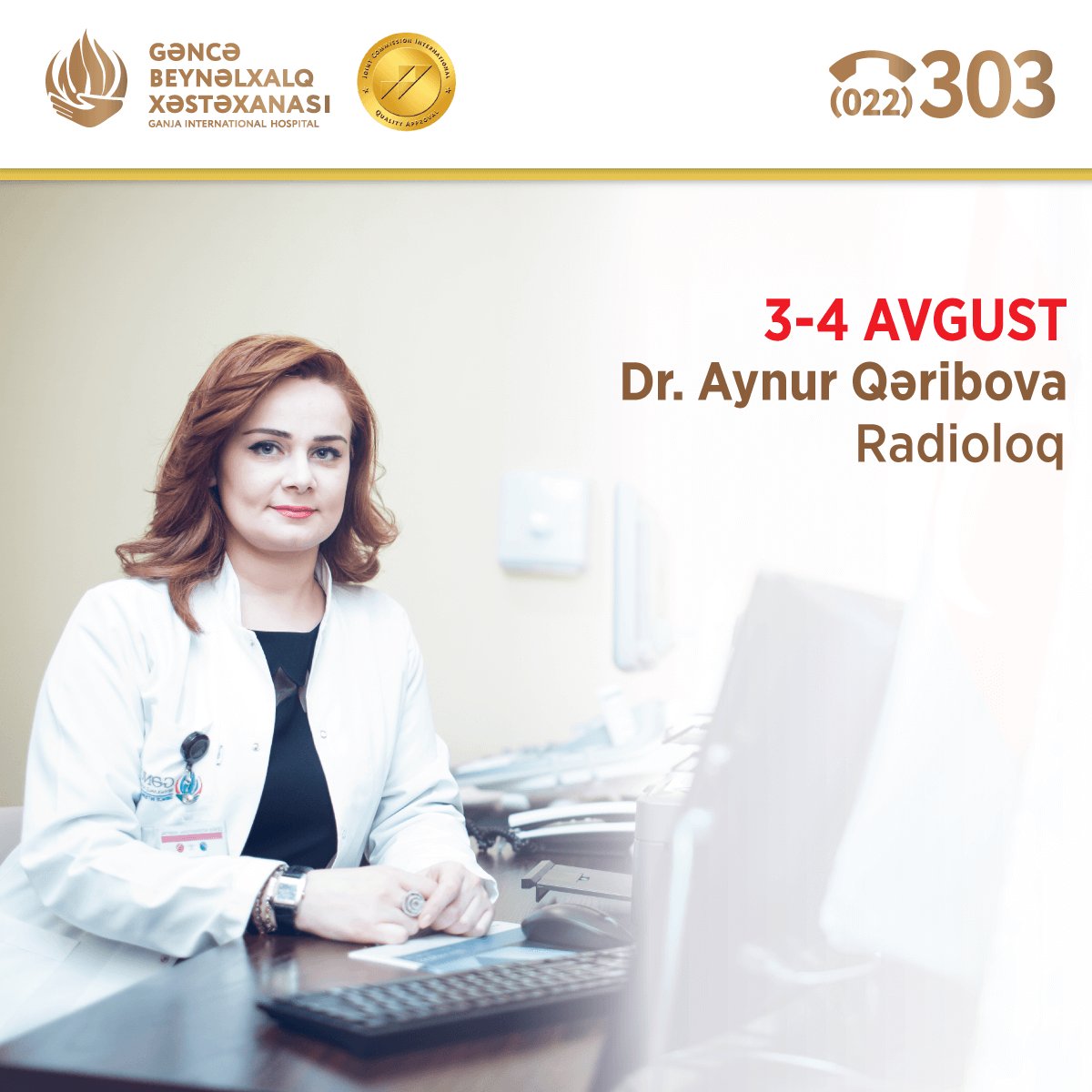 3-4 Avqust tarixlərində Radioloq Dr. Aynur Qəribova Gəncə Beynəlxalq Xəstəxanasında.

gbx.az #gih #gbx #ganjainternationalhospital #USM #Hamiləlik_doppleri #Ginekoloji_USM