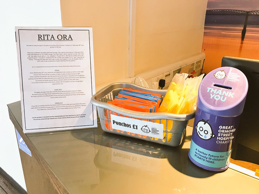 Dundee is lucky enough to be welcoming <a href="/RitaOra/">Rita Ora</a> to Slessor Gardens this evening. Helping guests out with travel, performance times and of course ponchos seems as the sun has decided to disappear 🎤⛈ #PIWow #Northernhospitality <a href="/CatherineSmi2/">Catherine smith</a> <a href="/SDEBDD/">simon ewins</a> <a href="/AndyFr4ncis/">AndyFr4ncis</a>