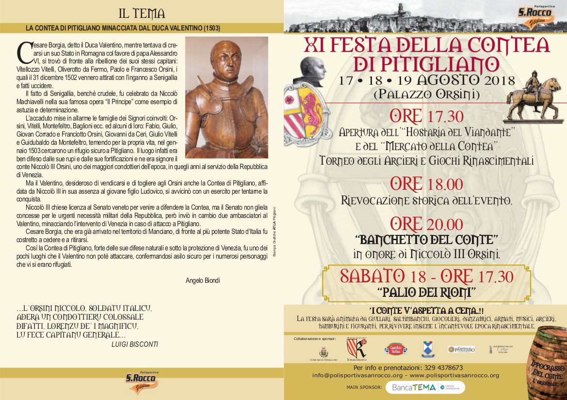 Siete appassionati di Rinascimento? Abbiamo la festa per voi!
La Festa della Contea di Pitigliano!
Cene e spettacoli alla Corte degli Orsini
#FestadellaContea #Pitigliano #rinascimento