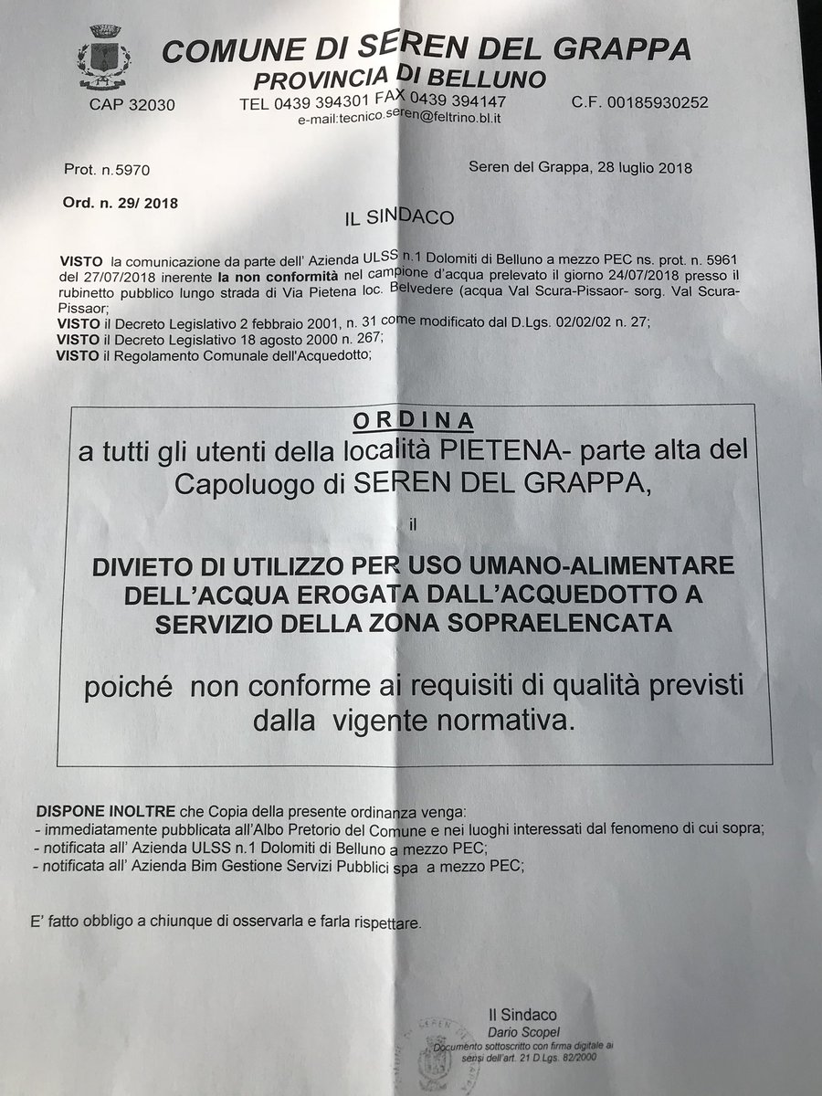 #acquadellasalute e loc. Pietena  (solo in questa zona) al momento non potabile