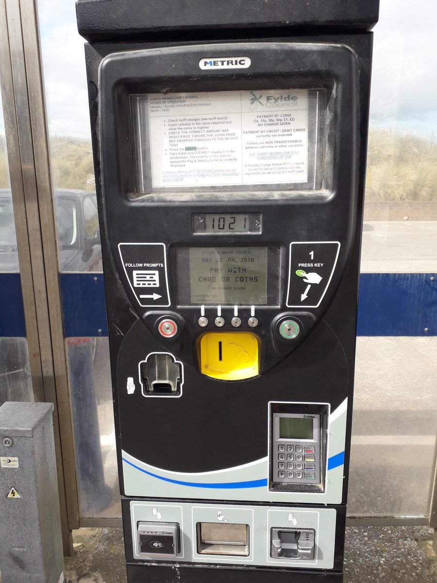 FyldeRangers's tweet photo. You can now make contactless card payments at Fylde Council carparks. Press the contactless button and choose the payment amount for the time you want to stay. Then simply present your card where it shows. No more hunting for change. https://t.co/OqPN8qLHCV