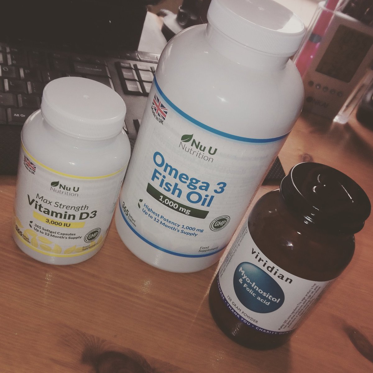 Just started taking these. I also had  Maca Root powder but I couldn't drink it. Hopefully this combination will help me. Not to just lose weight, but kick start my periods. I used to have them regularly but this time I'm about 3 months late. #pcos #myoinositol #omega3 #vitamind3
