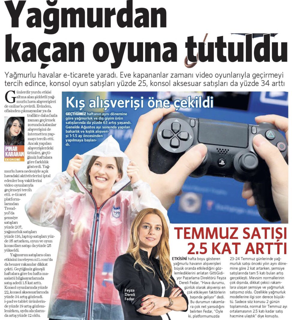 Yağmurlu havalar e-ticarette satışları artırdı! Vatan Gazetesi Pınar Karahan’ın haberi “Yağmurdan kaçan oyuna tutuldu” <a href="/GittiGidiyor/">GittiGidiyor</a> <a href="/KarahanPinar/">Pınar Karahan</a> <a href="/Vatan/">Vatan</a>