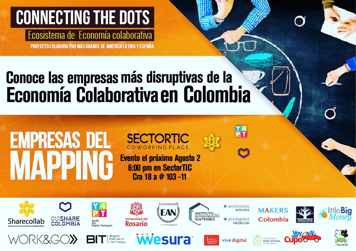 sharecollabco's tweet photo. Co-desarrollamos un ecosistema descentralizado, colaborativo y cooperativo, para impulsar los proyectos con base en la #EconomíaColaborativa  #ciudadeacolaborativas en #Latam: #ConnectingTheDots  Registro próximo evento en @elsectortic https://t.co/lGIwecCVGy https://t.co/AFyNQJ7a83