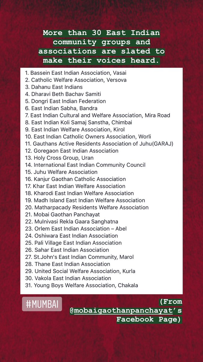 EastIndianMemCo's tweet photo. Led by the Mobai Gaothan Panchayat and supported by more than 30 community associations and groups, the East Indian community of Mumbai, Thane, Raigad &amp; Vasai will be gathering at various spots in and around Mumbai for the East Indian Solidarity Rally on Sunday, 29 July. https://t.co/uQDRl4jekJ