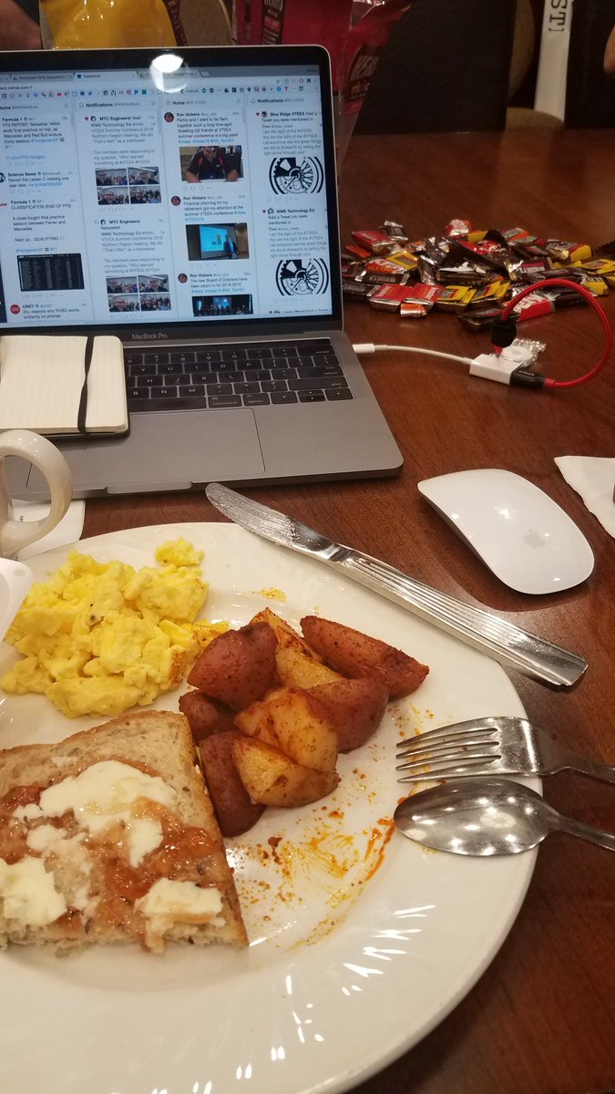 NR_VTEEA's tweet photo. Ready for a great VTEEA board meeting. Breakfast, computer and chocolate. #VTEEA18 #vteea https://t.co/fRubAiOdVE