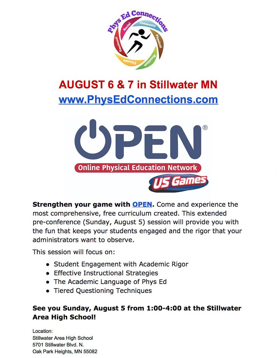 OPENPhysEd's tweet photo. #TeachersHelpingTeachers Register now for this FREE 3-Hour Professional Development at Stillwater Area High School in Minnesota! August 5 from 1 to 4pm. https://t.co/FUNqgi10Nl https://t.co/4pq4UZODzO