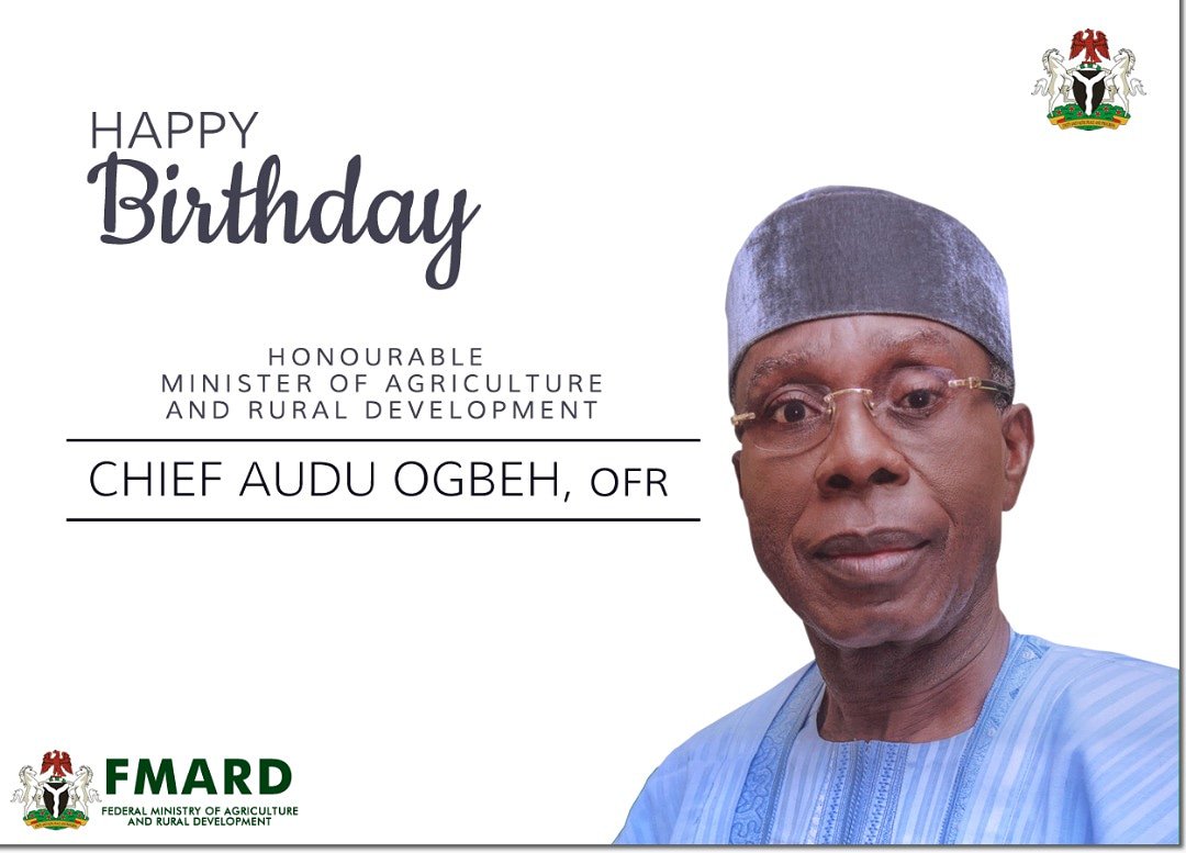 Fed Min of Agric & Food Security (@fmardng) on Twitter photo Happy Birthday to our amiable Hon. Minister, Chief Audu Innocent Ogbeh, OFR, <a href="/AuduOgbeh/">Audu Ogbeh</a>. May God bless and keep you to see many more years in good health!
From all of us <a href="/FmardNg/">Fed Min of Agric & Food Security</a>. Happy Birthday to our amiable Hon. Minister, Chief Audu Innocent Ogbeh, OFR, <a href="/AuduOgbeh/">Audu Ogbeh</a>. May God bless and keep you to see many more years in good health!
From all of us <a href="/FmardNg/">Fed Min of Agric & Food Security</a>.