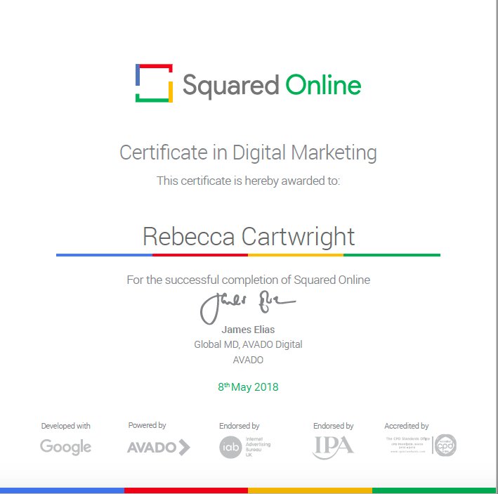 My @we_are_squared certificate has arrived! Thank you so much Squared Online for awarding the scholarship, you've given me the opportunity to further develop my skills and really make an impact in my digital marketing career. Here's my review of the course bit.ly/2LHG19e