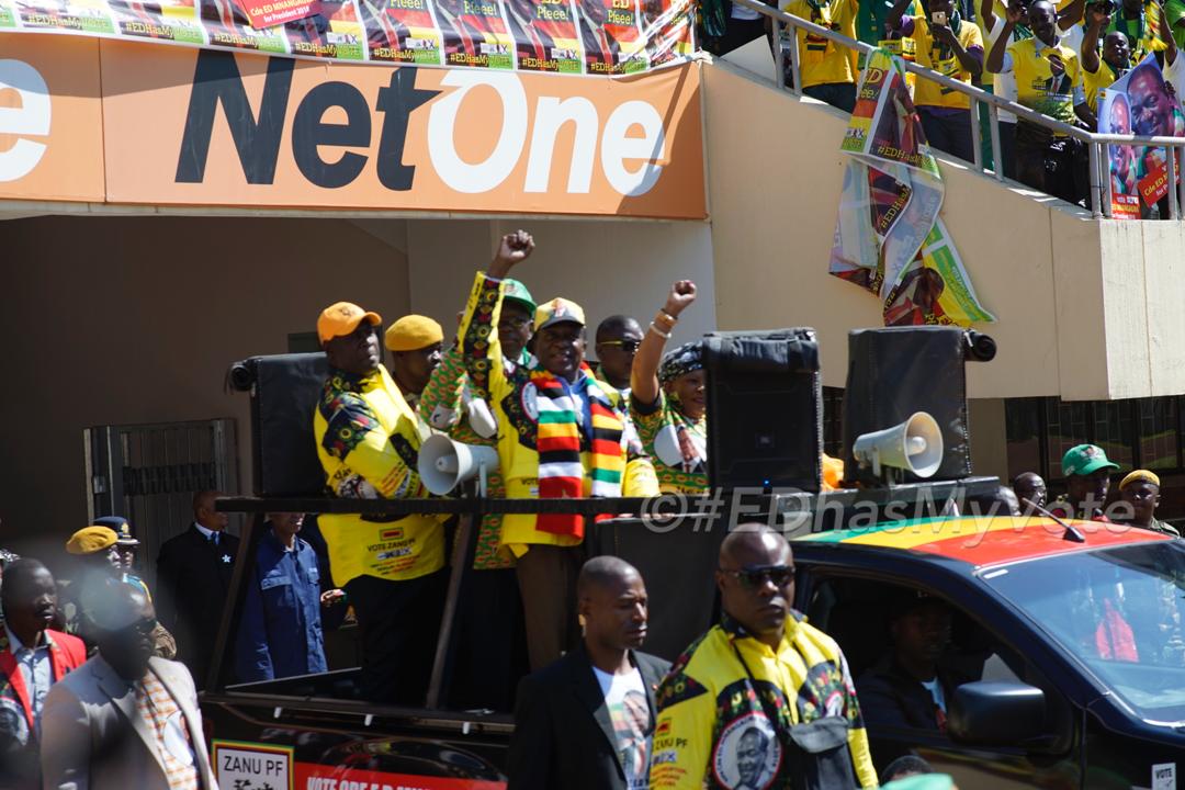 nicolehondo's tweet photo. "ZANU PF will protect Zimbabwe's legacy, we are who we are because of ZANU PF. 30 July is the end of the journey. We have been peaceful respectful and dignified. On Monday let's vote ZANU PF so we have a thunderous victory." @edmnangagwa NSS Rally. #EDHasMyVote #15PFEE https://t.co/YyPIhVjNlY