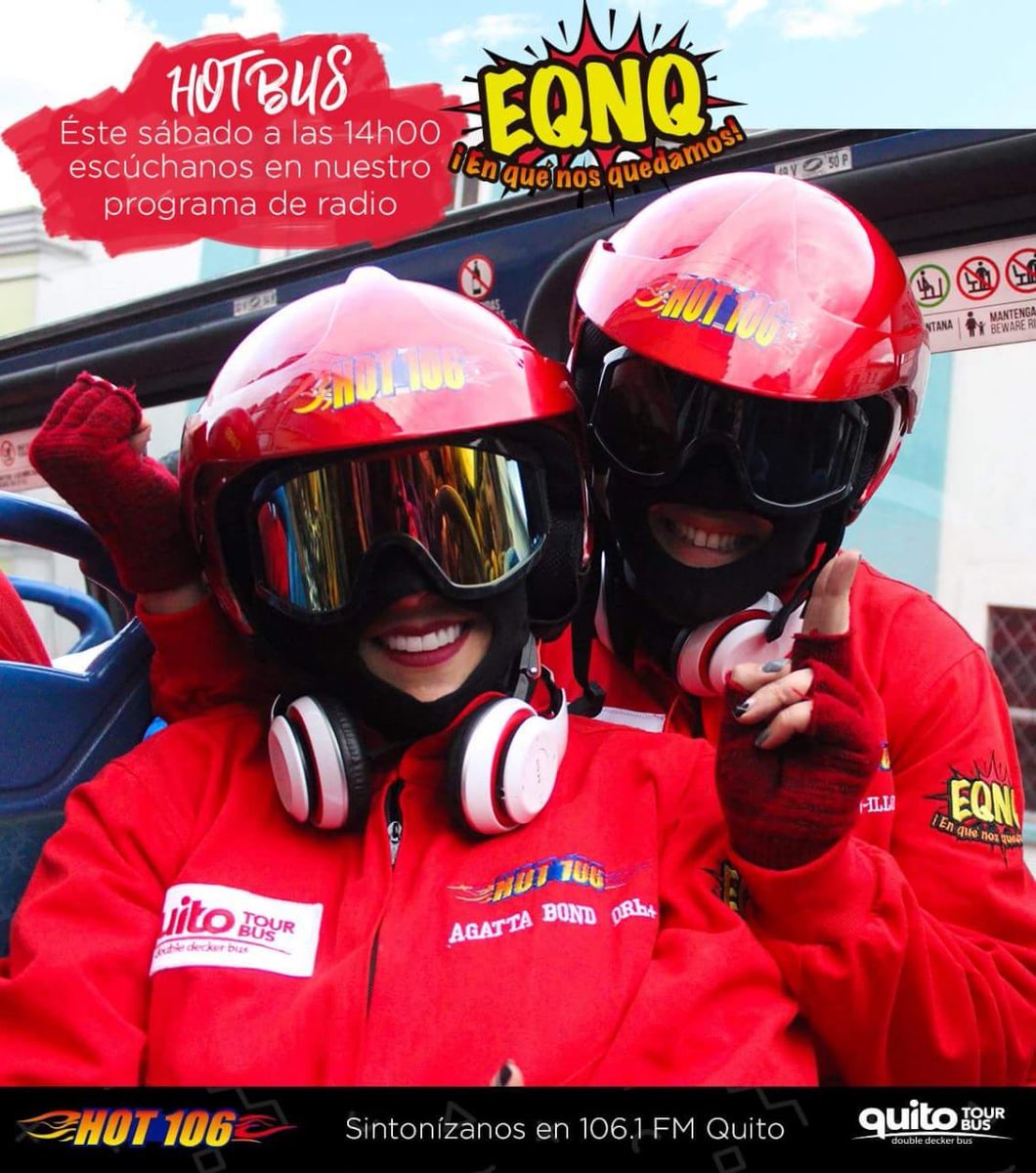 QuitoTourBus's tweet image. 🗣Escúchanos en vivo todos los sábados a las 14h00 en la Hot106fuego 
Programa👉 En Qué Nos Quedamos👈
Único programa de radio a bordo del #QuitoTourBus #HotBus 😎🚌

Habláremos de #teatro 🎭 y #actuación 🎬 
Quito Turismo / Quito Visitors' Bureau