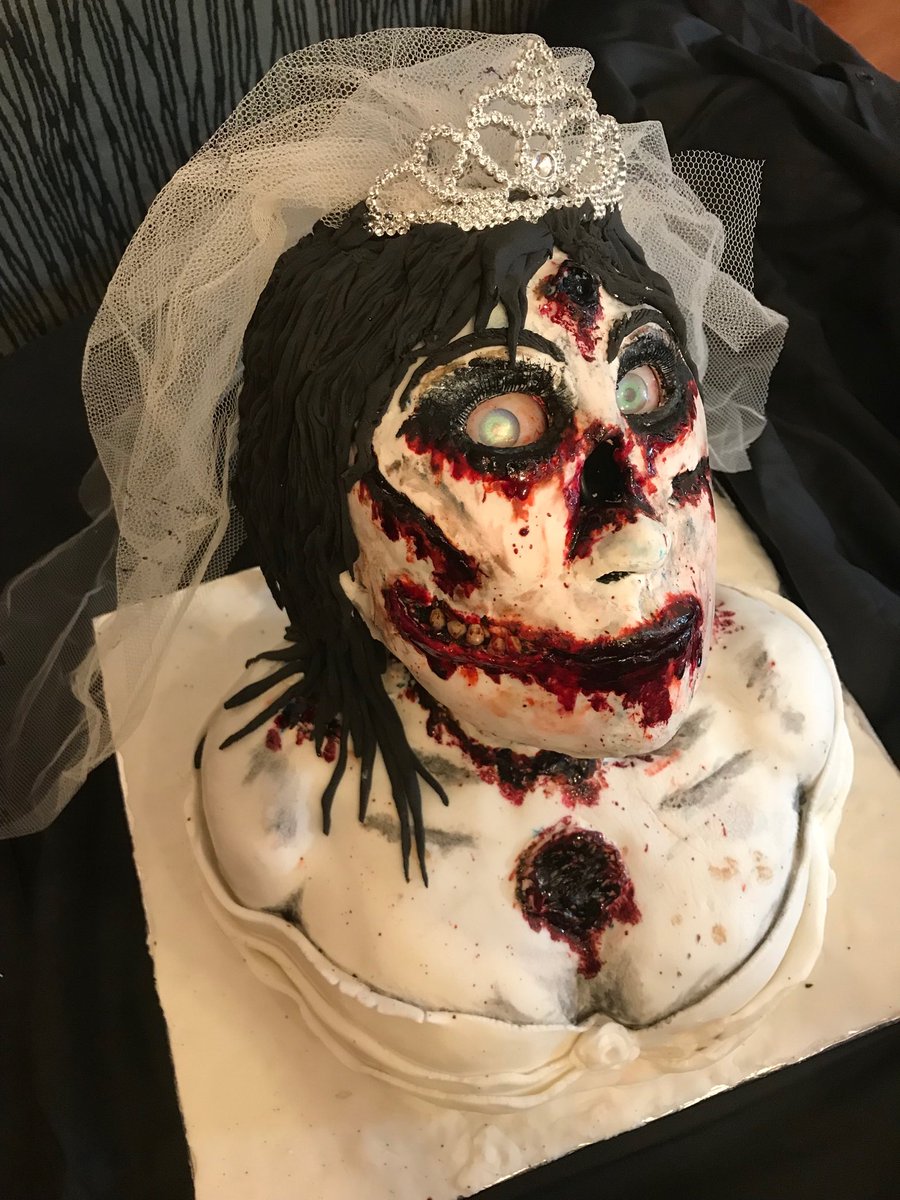 The zombie bride birthday cake I have made for my twin girls 14th birthday bash