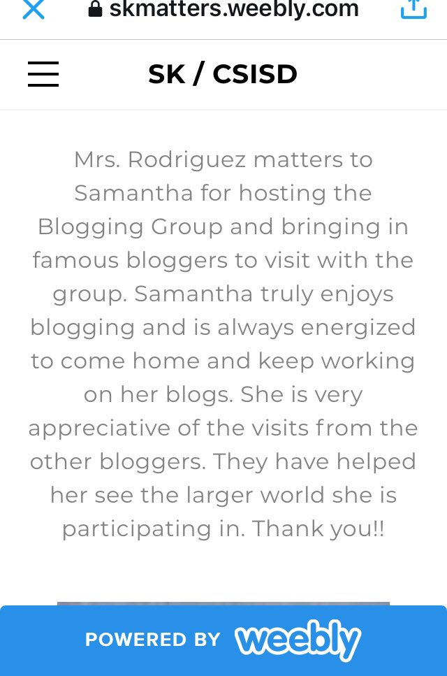 mrodz308's tweet image. skmatters.weebly.com #HourofBlog #YouMatterSK #CSISDchat #TeacherMyth #KidblogTeacher