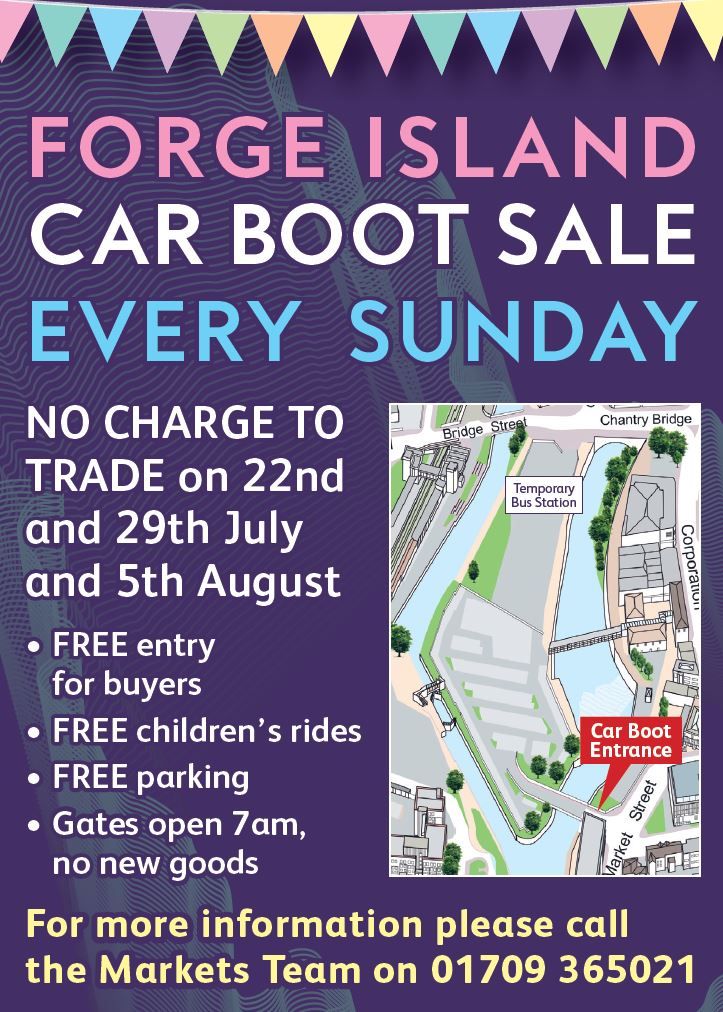 Did you know, it's free to trade at the Forge Island Car Boot Sale for the next 2 weeks! On Sun 29th July &amp; 5th Aug you won't pay a penny plus it's free entry for buyers, free parking &amp; free children's rides. Gates open 7am (no new goods), no need to book <a href="/LoveRothCentre/">LoveRotherhamCentre</a>