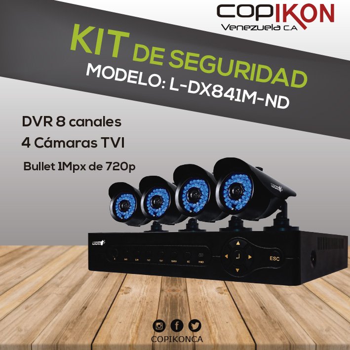 Copikonvnzla's tweet photo. KIT DE SEGURIDAD 
MODELO: L-DX841 M-ND 
DVR 8 Canales
4 Cámaras TVI
720p

Monitoreo totalmente gratuito con la APP Logan HD 
DESCARGALA.
#Copikon #cámaras #gratuito #logan #monitoreo #seguridad https://t.co/lsWBTALJ3e