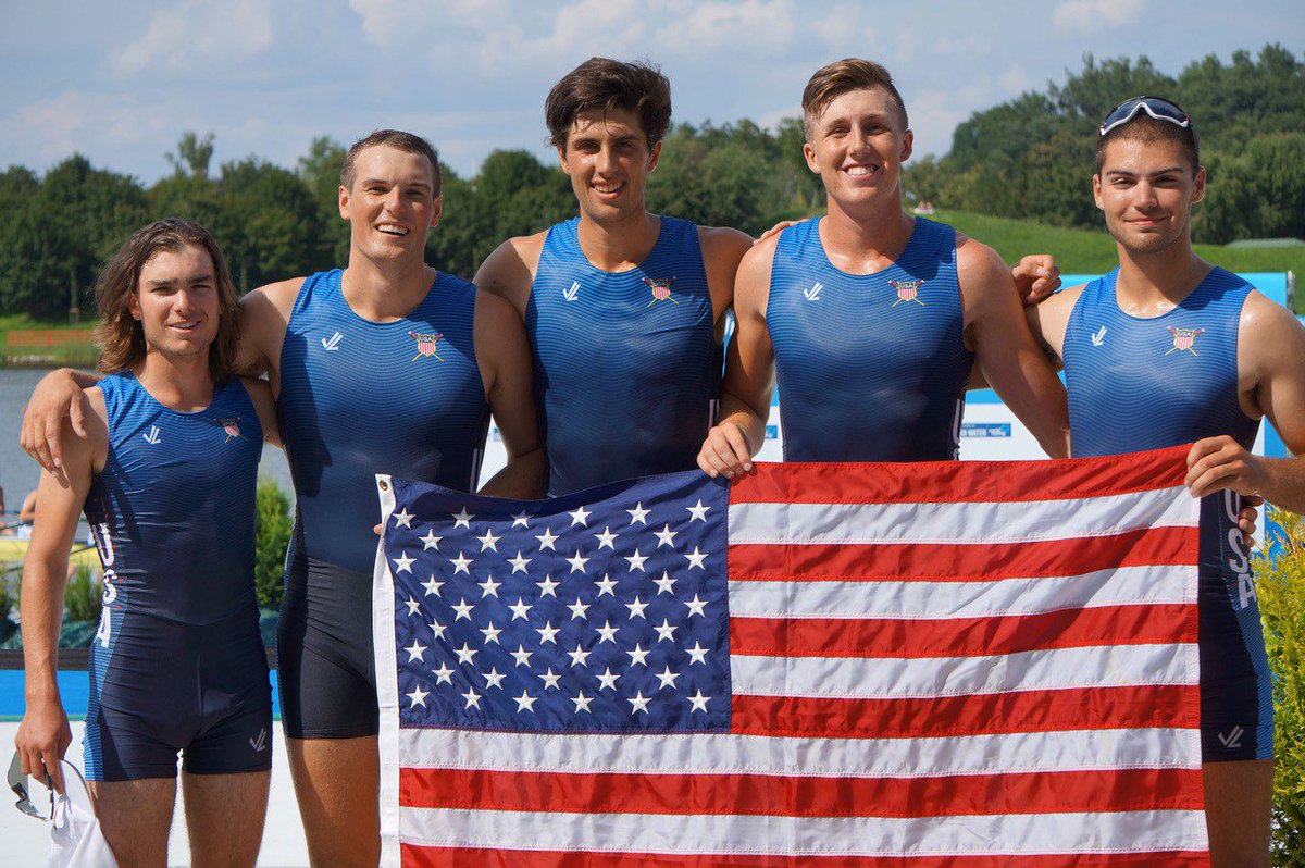WorldRowing's tweet photo. The @usrowing 🇺🇸 BM4+ taking home 🥇 at the #WRU23Champs https://t.co/QtMQLQ8ON3
