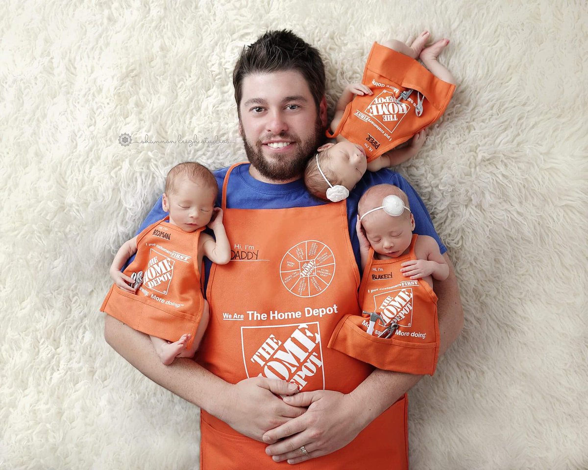 MattHomeDepot's tweet photo. Thankful to be at home with these sweet babies for 6 weeks of paid leave, thanks to The Home Depot! Our company really takes care of its employees! There’s no better place on Earth to work! #SullinsTriplets #team1856 @KMTovey @ChrisBergHD @branchwgc @HomeDepot @shannonLstudios https://t.co/bJeQsH0Muq
