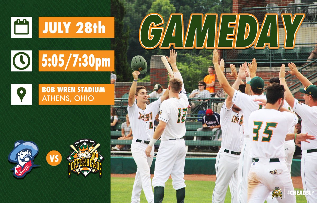 Copperheads's tweet photo. Our last #DoubleCheader of the season 👍

🆚 @LCSettlers 
⏰ 5:05pm 
🏟️ Bob Wren Stadium
📍 Athens, Ohio
📻 https://t.co/yoxXbLimOT                           

#CheadsUp 🐍 | #FanAppreciationNight https://t.co/BO268U9zXt