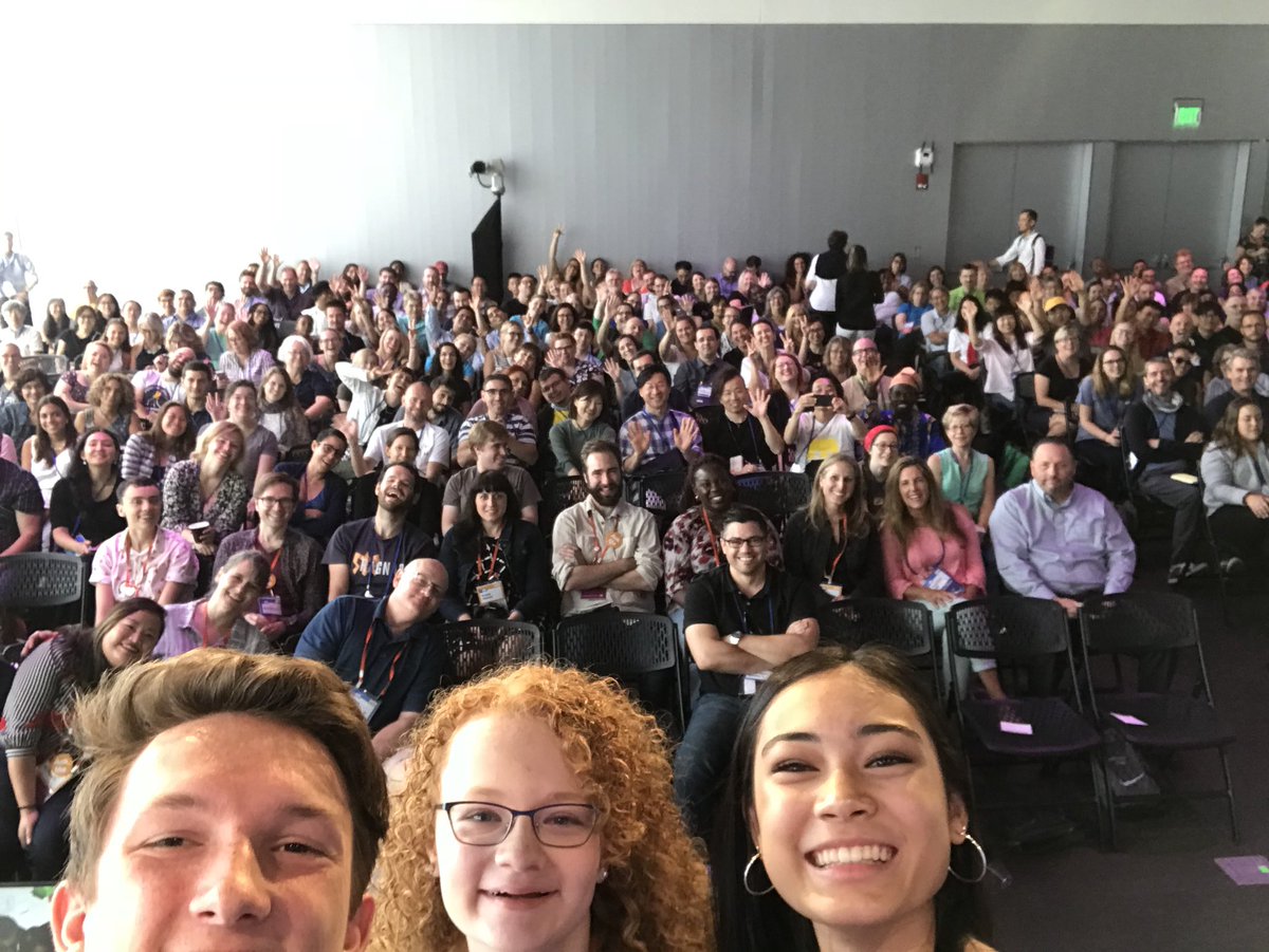 scratch's tweet image. A successful spontaneous group selfie at this morning’s keynote! 📸 #ScratchMIT2018