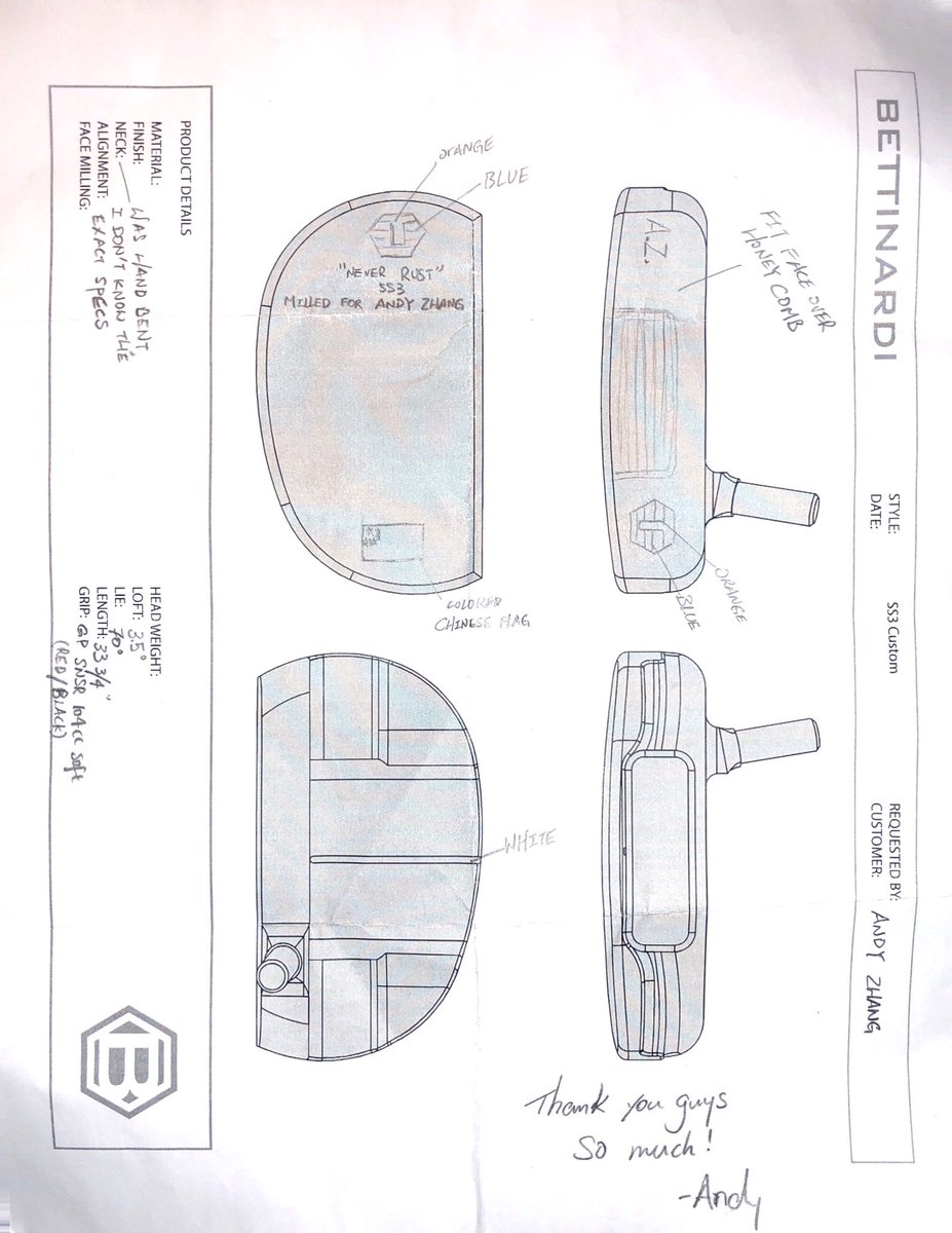 Special delivery by Nathan to my hotel... 🙏🏼 WOW! Unbelievable to hold this putter 2 weeks after drawing it on the paper from home myself! Amazing! Thank you <a href="/BettinardiGolf/">Bettinardi Golf</a>