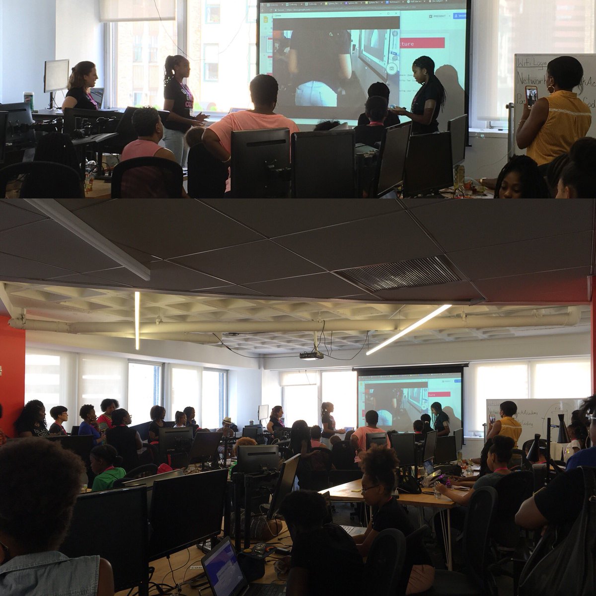 VolunteerBGCNYC's tweet photo. Presentation time!
Parents here to witness their baby coders.
#futuretechdivas #BGCNY2018 https://t.co/lrC3LYUTsO