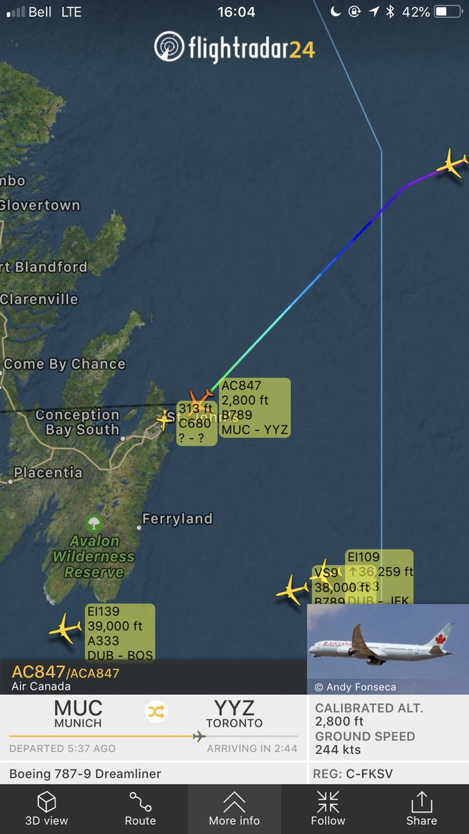 TomPodolec's tweet photo. DIVERSION
Air Canada #AC847
Munich to Toronto
Stopping in St John’s for a crew change. Delayed out of Munich due to this morning’s security breach at the airport. 

C-FKSV Boeing 787-9 Dreamliner 

https://t.co/S292pV85PV https://t.co/NMA93IEvCf