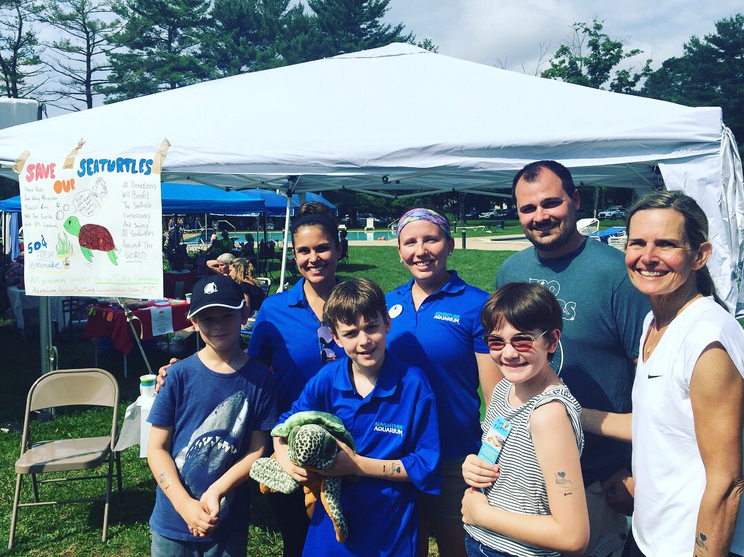 AdventureAqua's tweet photo. We’re in full #SharkSummer 🦈 mode but took a moment to honor 3 awesome conservationists. Ryan + friends hosted a lemonade stand to raise money to help save sea turtles! They’ll join us as junior biologists during #SeaTurtleAwareness Conservation Wknd this October. #savingspecies https://t.co/tCSmrI6zWO
