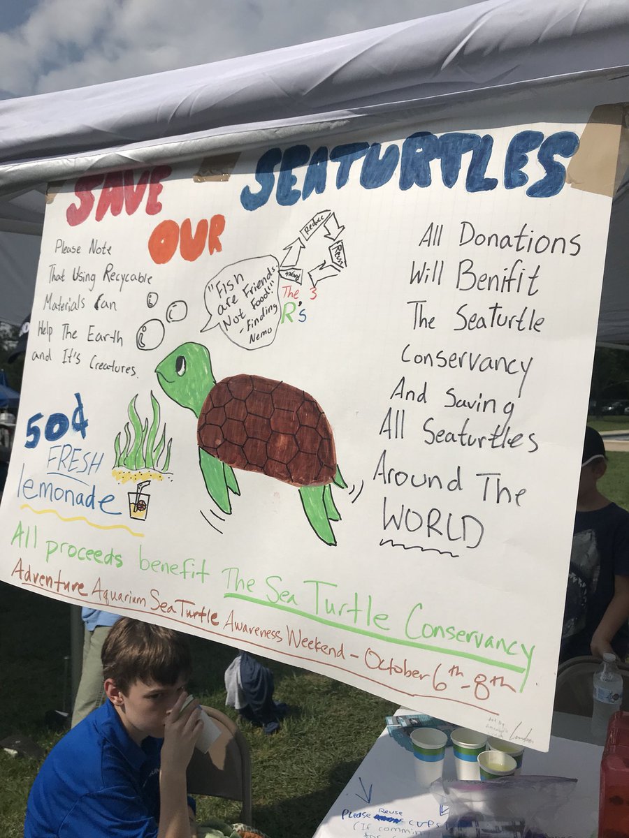 AdventureAqua's tweet photo. We’re in full #SharkSummer 🦈 mode but took a moment to honor 3 awesome conservationists. Ryan + friends hosted a lemonade stand to raise money to help save sea turtles! They’ll join us as junior biologists during #SeaTurtleAwareness Conservation Wknd this October. #savingspecies https://t.co/tCSmrI6zWO