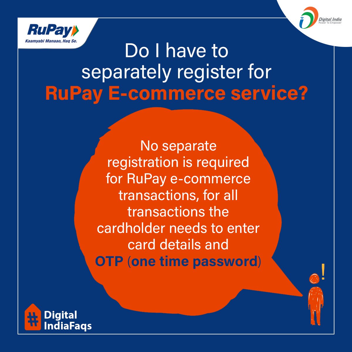 poonambjp77's tweet photo. #DigitalIndiaFAQs | Do i have to separately register for @RuPay_npci e-commerce service?
For more information, visit the website - https://t.co/7Jou4cFVIg
#RuPayFAQs
#DigitalIndiaFacts https://t.co/mA9y8cBgmj