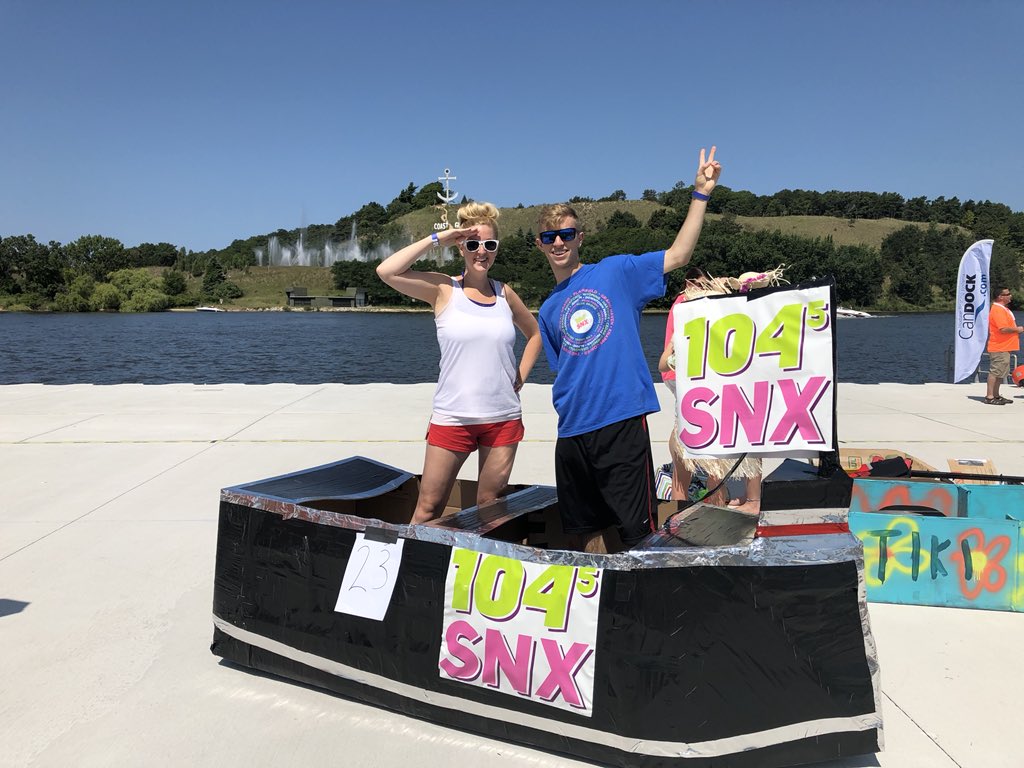 1045SNX's tweet photo. Team SNX has arrived at #CoastGuardFest!! Cardboard boat race kicks off at 1:30 and the s.s. SNX is ready for the win!! #WeareWestMichigan https://t.co/F1GaRp9Iju