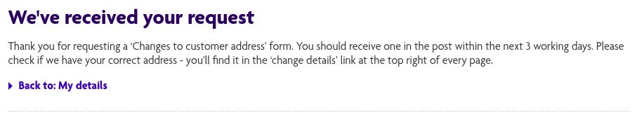 TimmehGent's tweet photo. @AskHalifaxBank the confirmation when asking for a change of address form is a tad ironic..! https://t.co/Q7ce0AVsyh