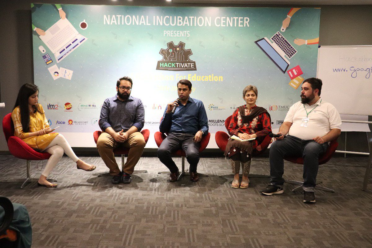 nic_islamabad's tweet photo. We had an insightful panel discussion on "Ed-tech startup and the problems they face" with Faisal Laghari, Talha Munir, Nadya Karim Shaw and Noman Bukhari on day one of the #NICHactivate! More to come, stay tuned!
#RiseWithNIC #HackToEducate https://t.co/yqL6lBGSOj
