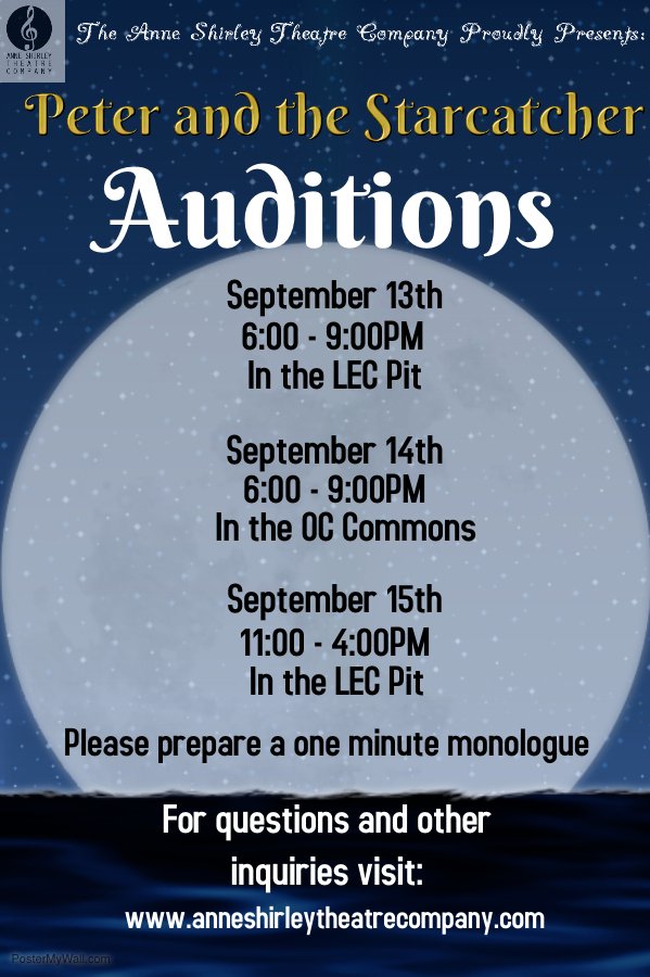 astctheatre's tweet photo. Audition dates for this year's play, "Peter and the Starcatcher" are now posted! See you in the fall! https://t.co/CNDOMBWSVH