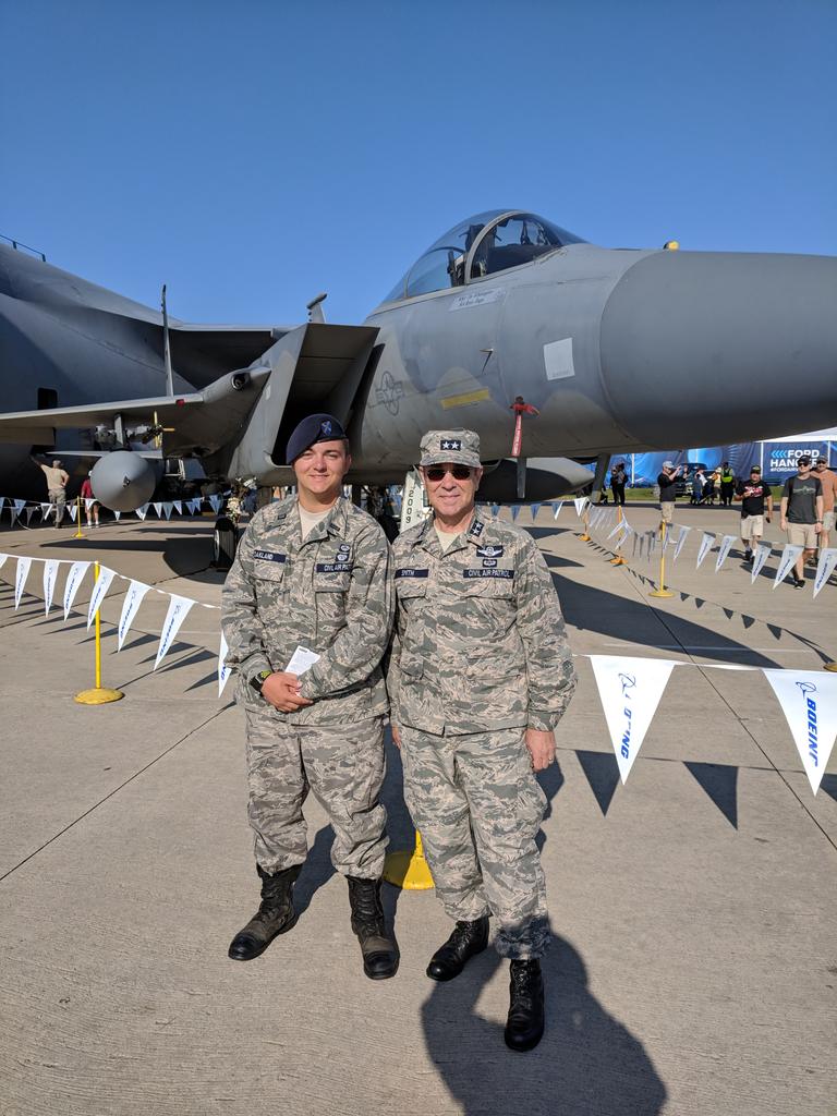 CAPNationalCC's tweet photo. Speaking of "back in the day," I actually flew this particular F-15 - many years ago. Pictured with me is a member of the NBB PA Team, TFO Oakland. https://t.co/44iuhU3s76