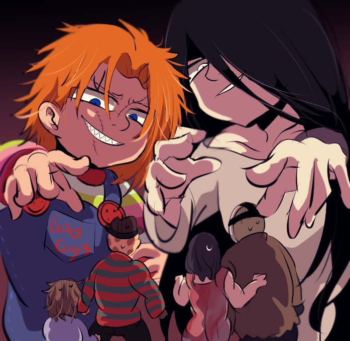 さいたに 今年のusjホラナイで続投決定したチャッキーと貞子ちゃんが降板したホラーヒーローズを見て勝ち誇るイラストください セルフお題箱 T Co Zqfxm0v4z4 Twitter