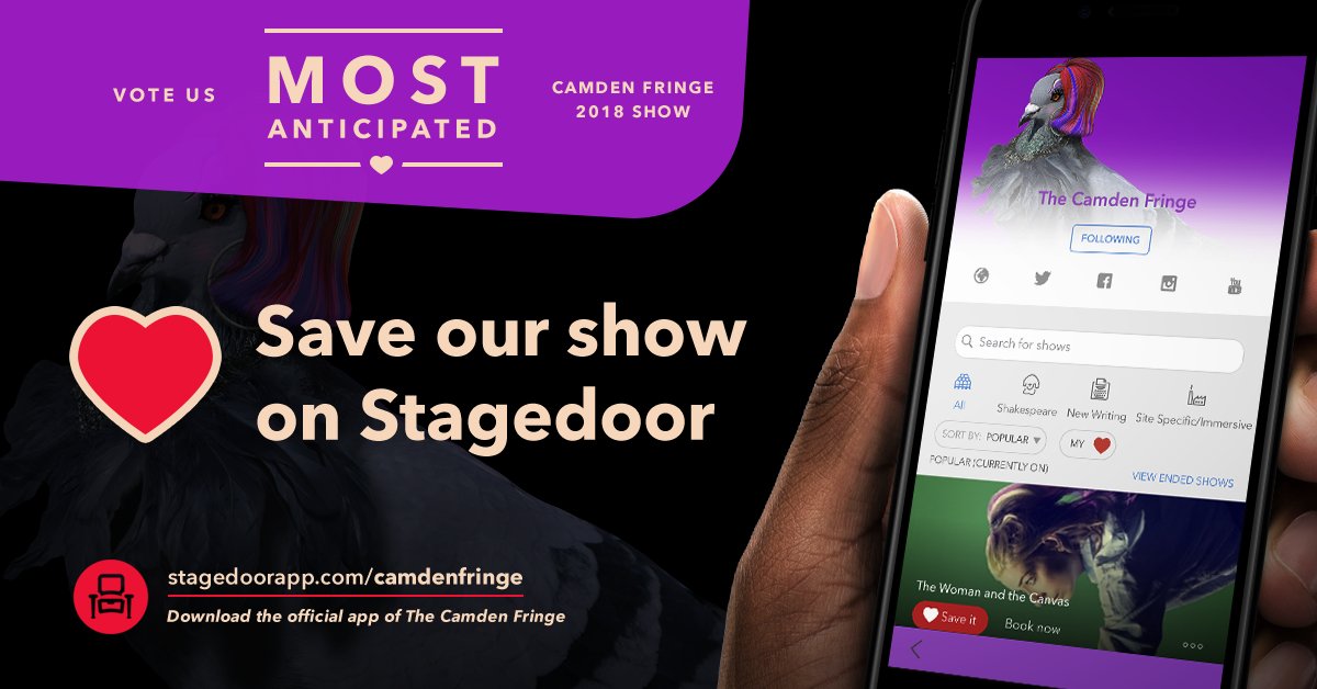 CamdenFringe's tweet photo. Start the drumroll 🥁... The winner of the @StagedoorLDN Most Anticipated Show, (and a £350 prize) will be announced on Monday. There is still time to influence the result! https://t.co/77Fw0YqLSb