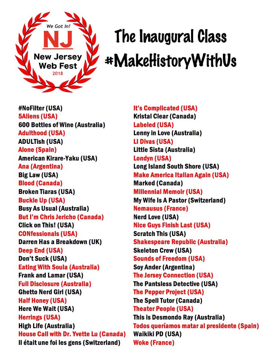 We announced it Live in a special Facebook/Instagram simulcast video.  And now here they are in black-and-white ... and red!  

We are proud to present the incredible #webseries that will #MakeHistoryWithUs at the genesis of the #NJWebFest!  See you all in September! #webfest #nj